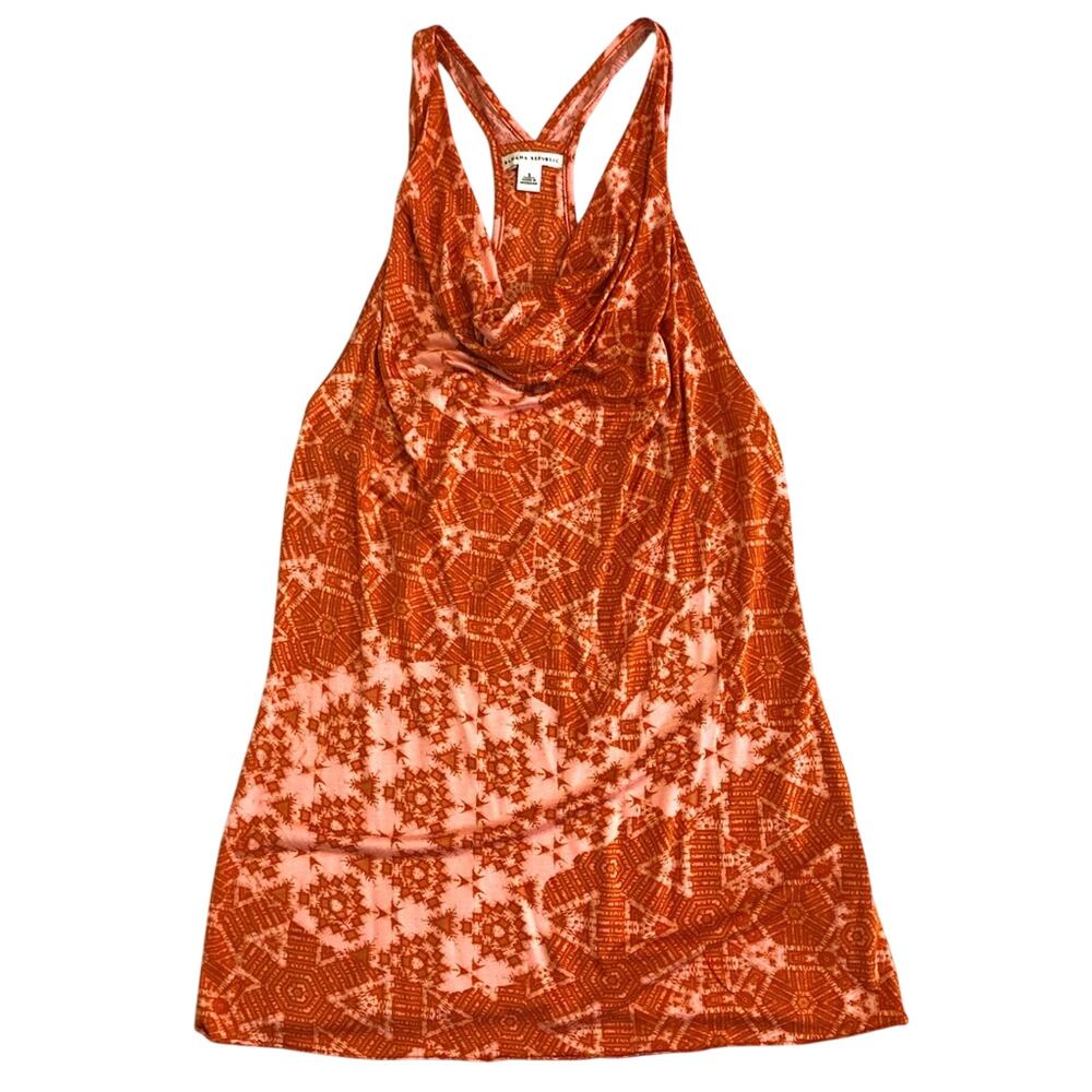 Banana Republic Coral Geometric Print Racerback Draped Cowl Neck Top Deep Plunge